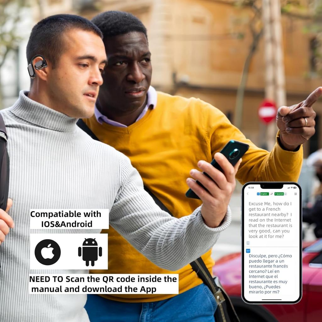 Translation Earbuds 3-in-1 Real-Time Translator with 144 Languages & Accents, Perfect for Travel, Business & Education,Translastor Call and Music,