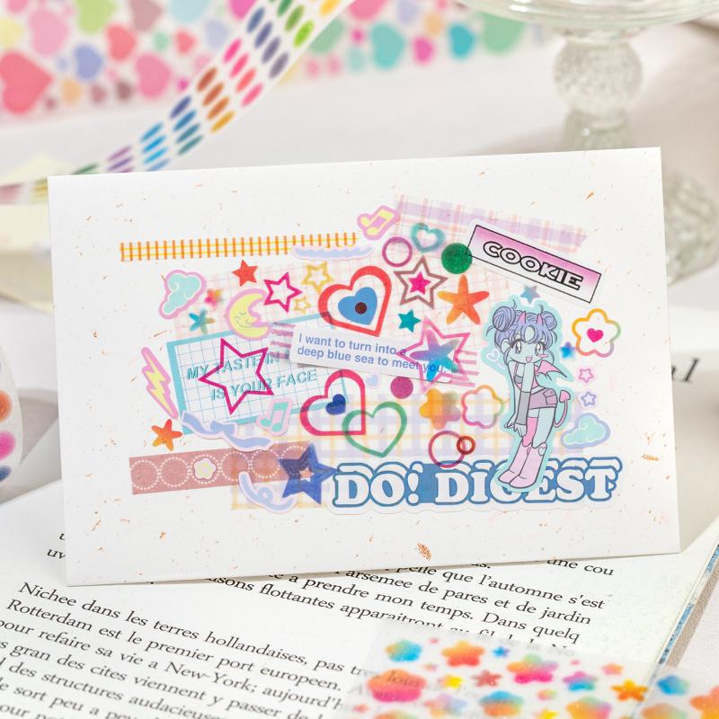 1 Rolle Stern-Herz Basic Muster Glitzer Abdeckband, Minimalistisches Design & Starke Haftkraft, Ideal für Journal-Dekoration