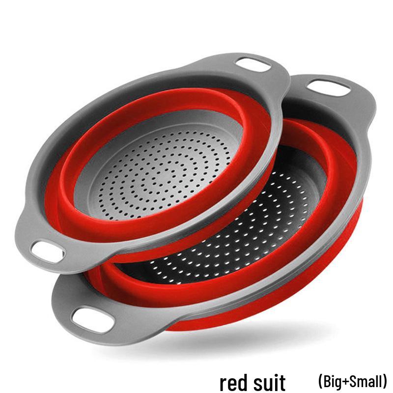 Folding Telescopic Colander: Round Vegetable & Fruit Washing Basket with Drying Rack