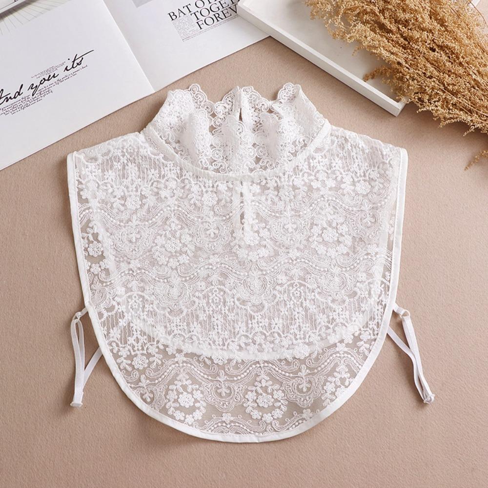 Versatile Design Mesh Texture Fake Collar Lace Detail Detachable Lace Collar Lace Floral Korean Sweater Collar Women белый