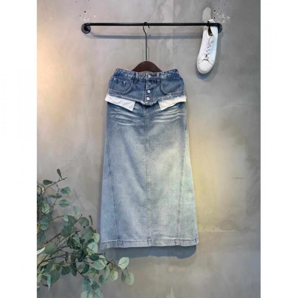 C S In The Room A lIne Denim Long Skirt 2Color