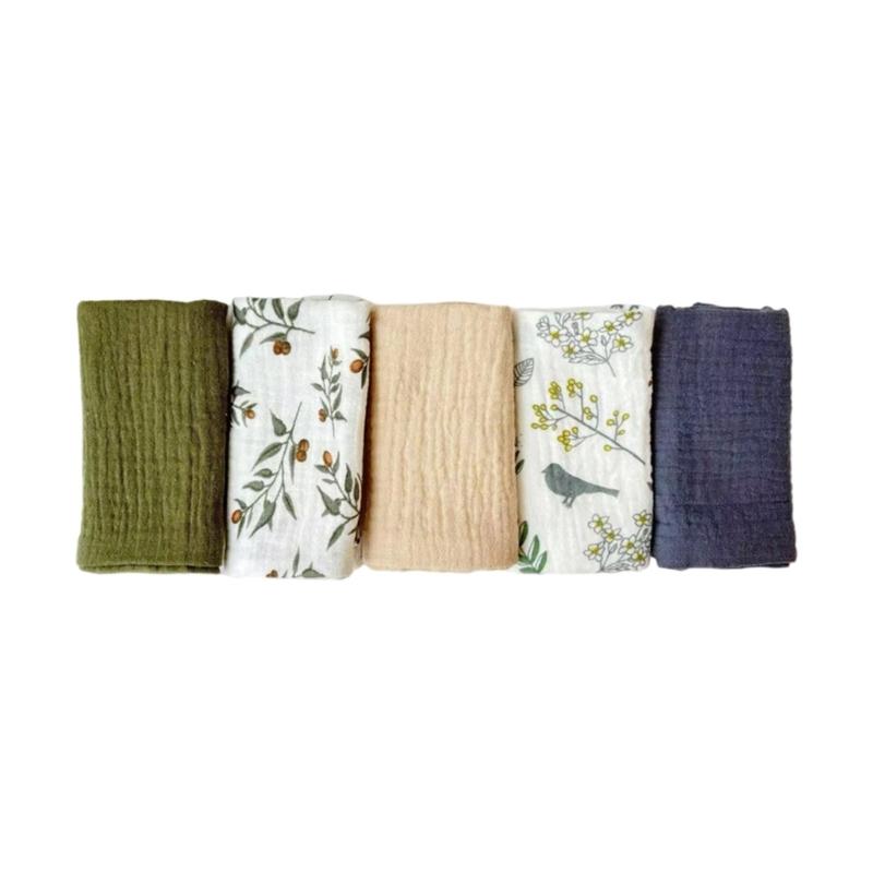 5Pcs Soft Breathable Cotton Baby Washcloths Newborns Bath Towel for Sensitive Skin Multi Use Burp Cloths 25x25cm