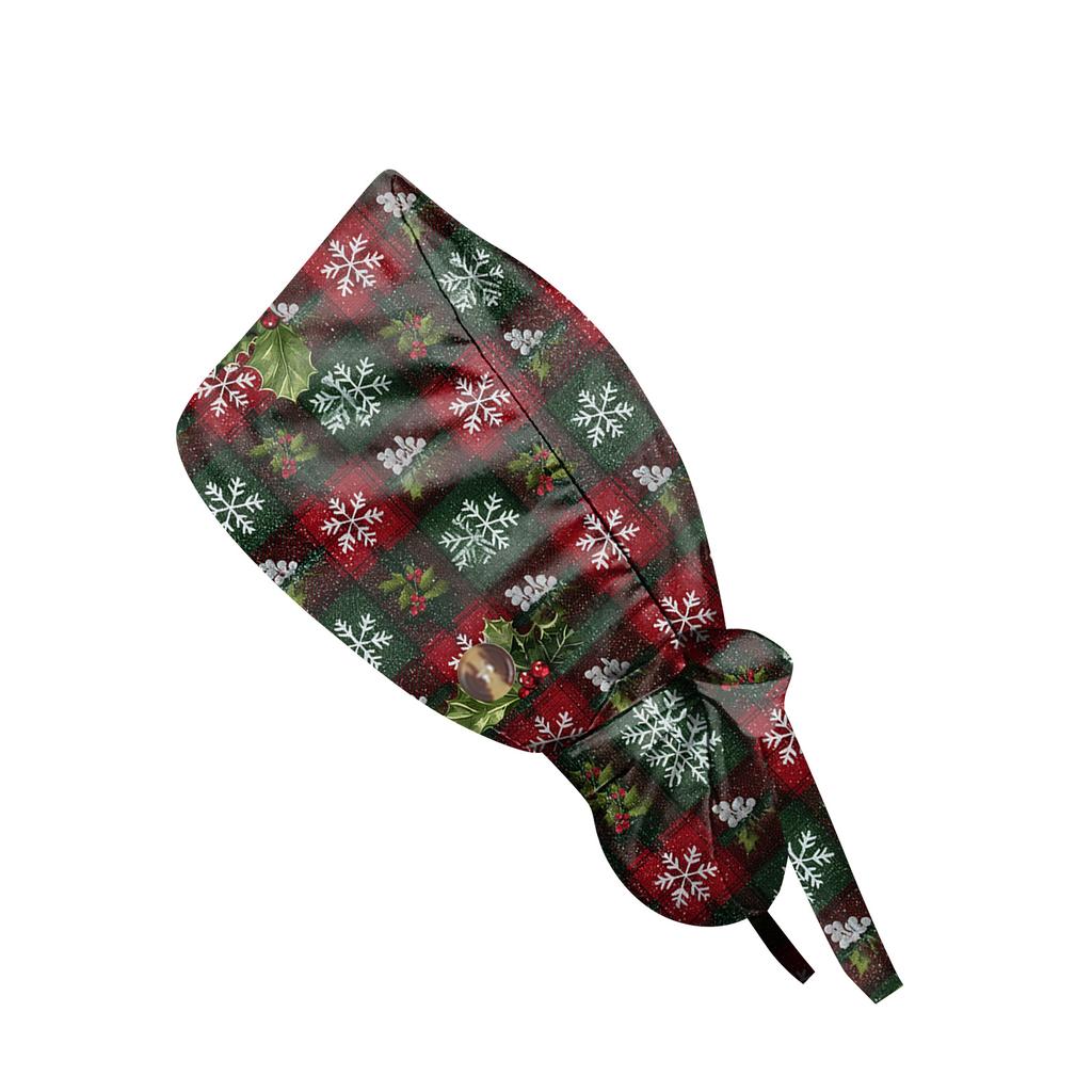 Christmas Cartoon Printed Medical Surgical Ponytail Cap Nurse Hair Care Baotou Scrub Cap Beauty Salon Nursing Hats for Men Women
