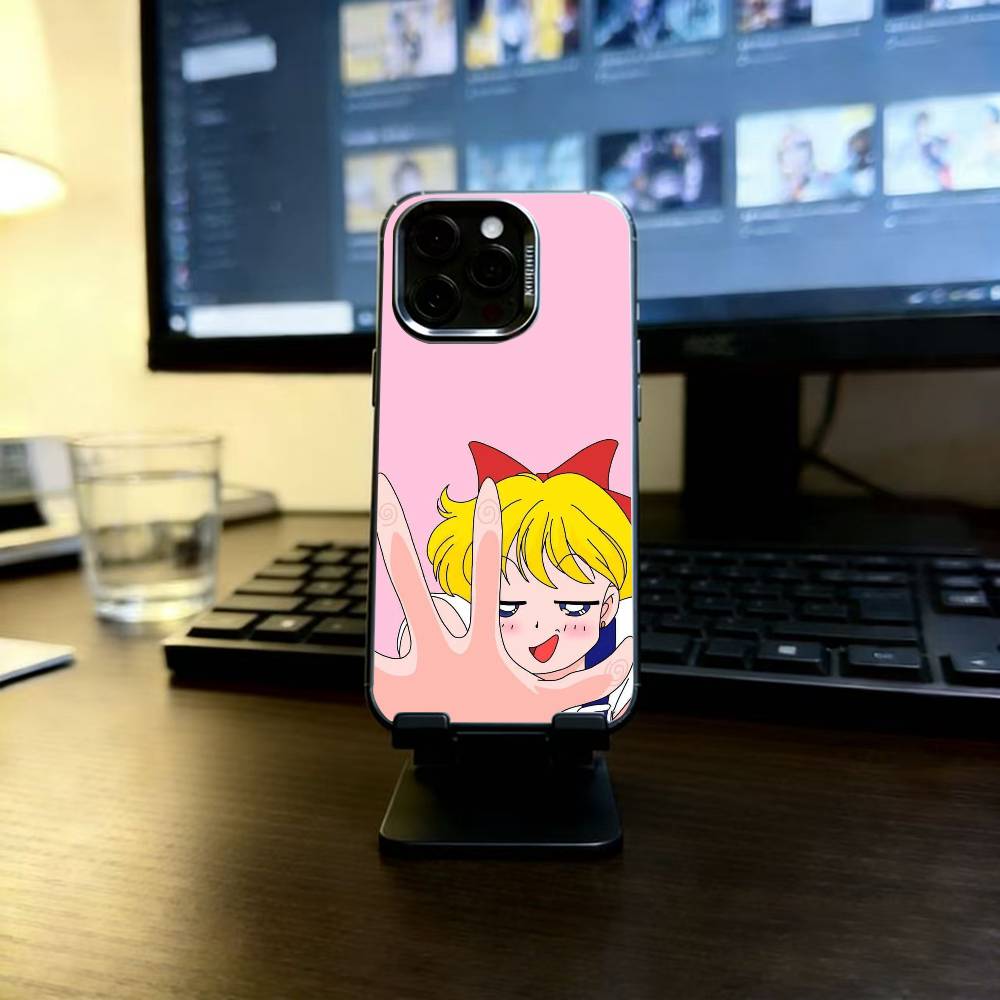 Cartoon S-Sailor M-Moons Phone Case For iPhone 17,16,15,14,13,12,11 Plus,Pro Max,XS,Colored Silver Plated Inside Cover