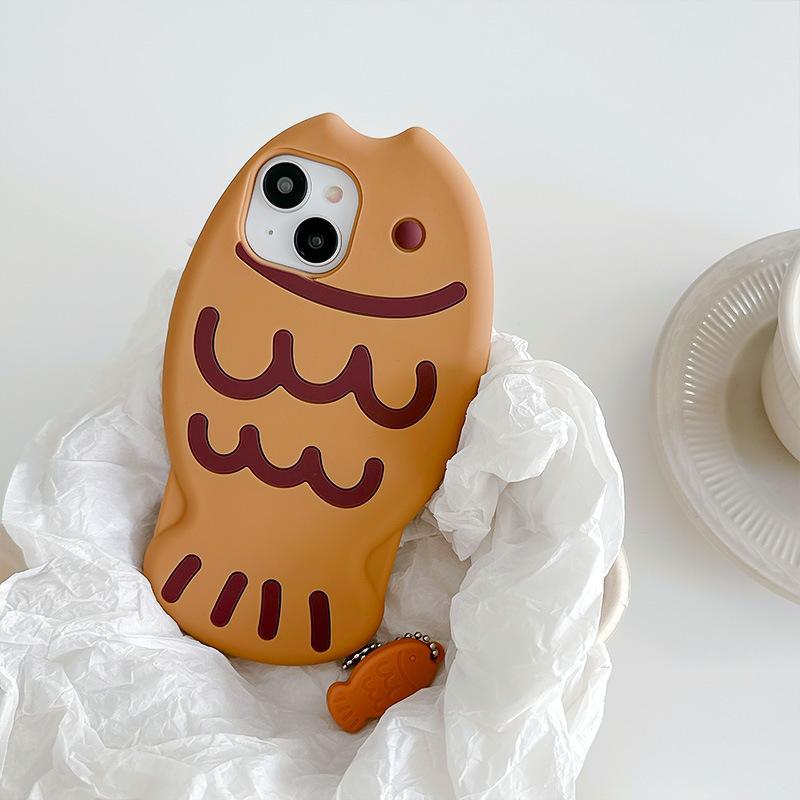 Cute Cartoon Animal 3D Taiyaki Fish Phone Case For iphone 15 14 13 12 11 Shockproof Bumper Soft Silicone bubble Phone Cover kids