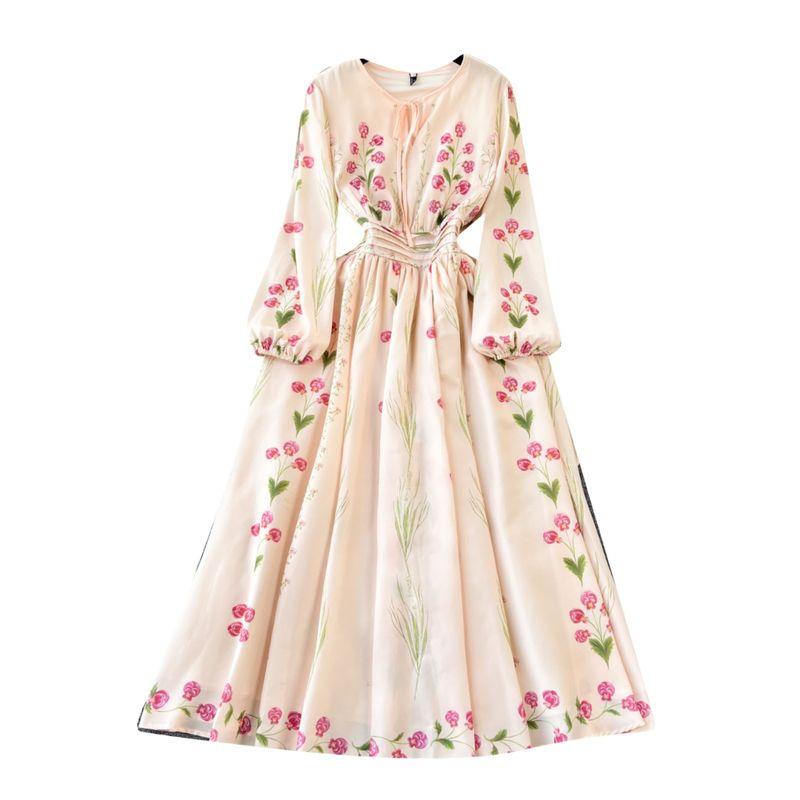 Long Sleeves Positioning Print Swing Slimming Retro Dress