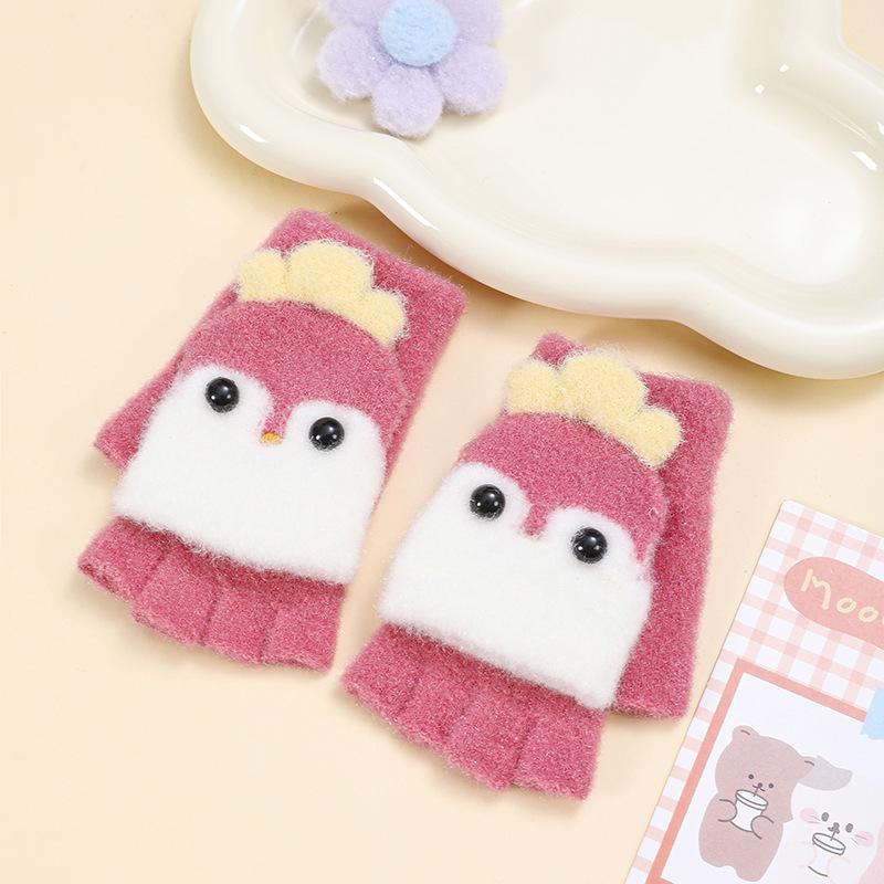 Winter Warm Kids' Flip-Top Half-Finger Gloves for Writing and Cycling Outdoors