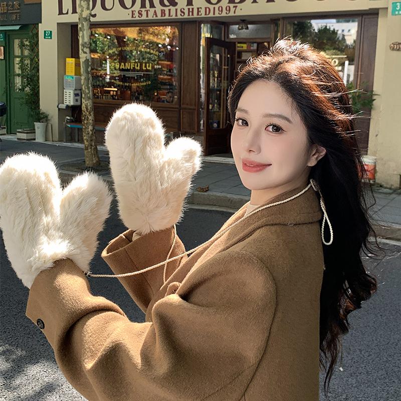 Winter Women Real Rabbit Fur Gloves Natural Thick Style Rabbit Fur Mittens Outdoor Girls Keep Warm Hand Knitted Fur Glove