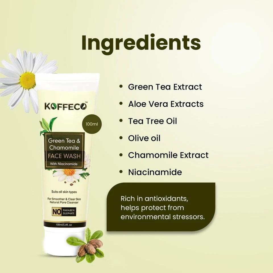 Koffeco Green Tea And Chamomile Face Wash For All Skin Types 100ml