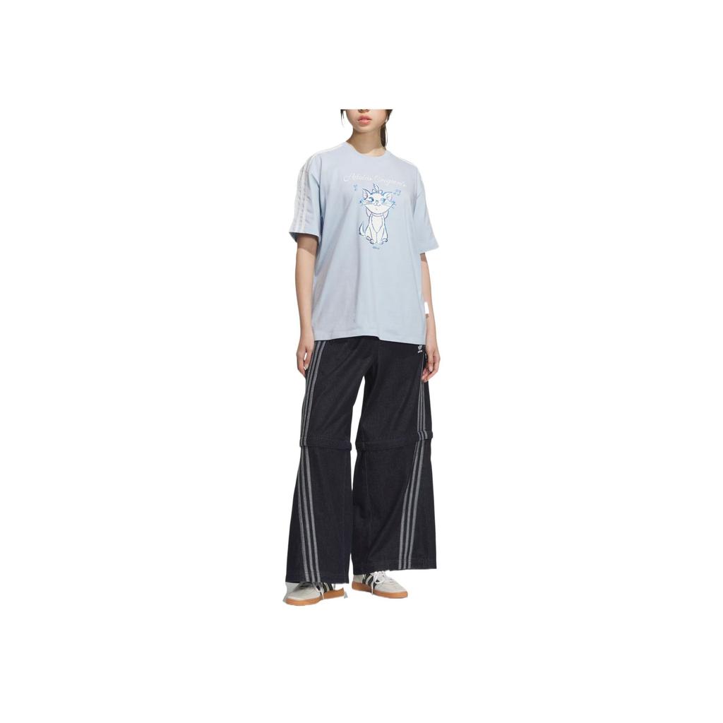 adidas Originals Disney Collaboration Fashion Trendy Simple Versatile Short Sleeve Drop Shoulder T-Shirt Women Tops Blue KC3098