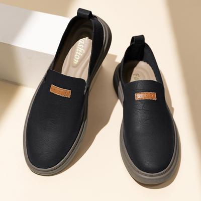 Fashion 2024 New Lightweight Flat Bottomed Loafers Massage Sole Men's Leather Casual Shoes Daily Outdoor Men's Business Work Shoes
