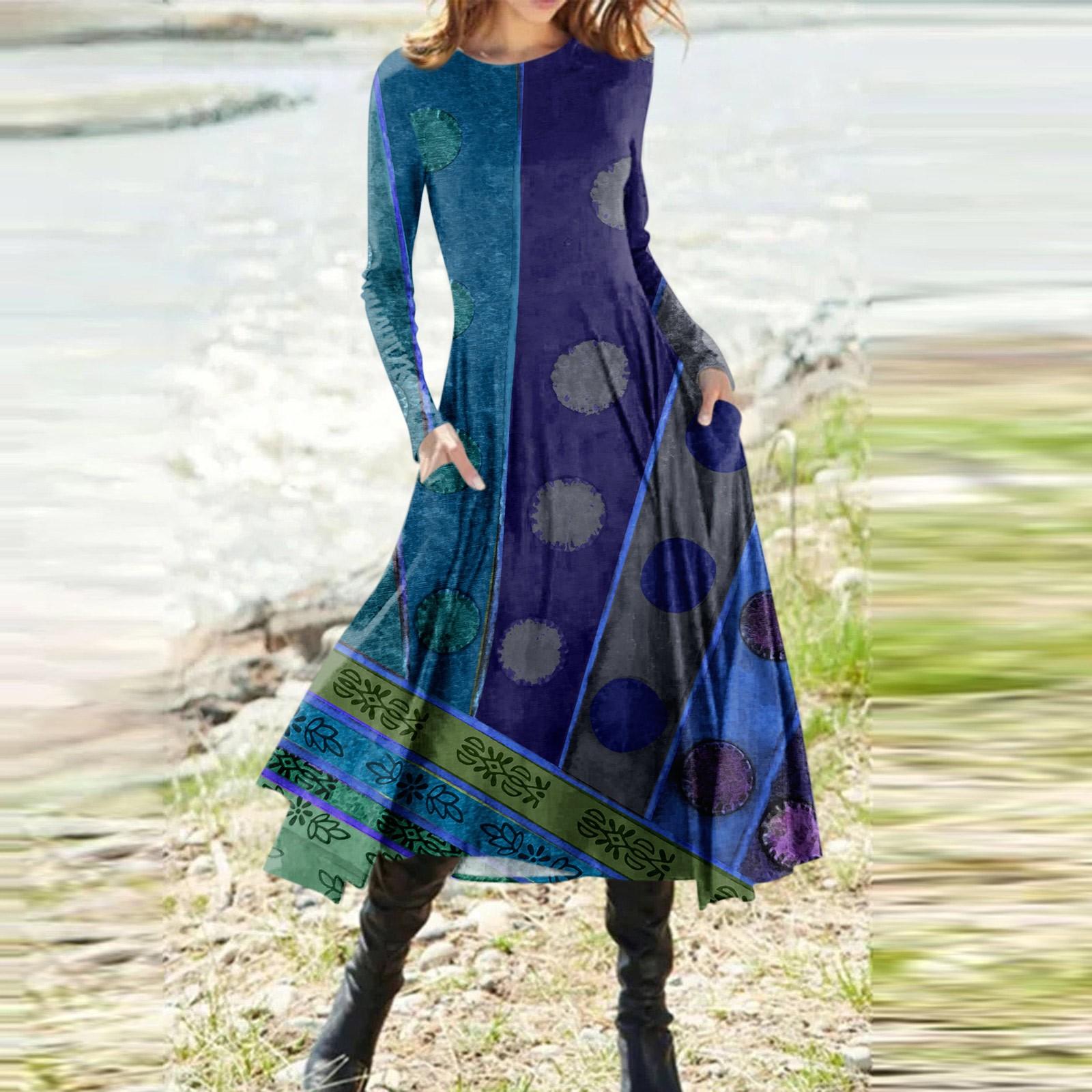 

Женская мода повседневный пуловер с круглым вырезом и принтом, облегающее платье с длинным рукавом XL