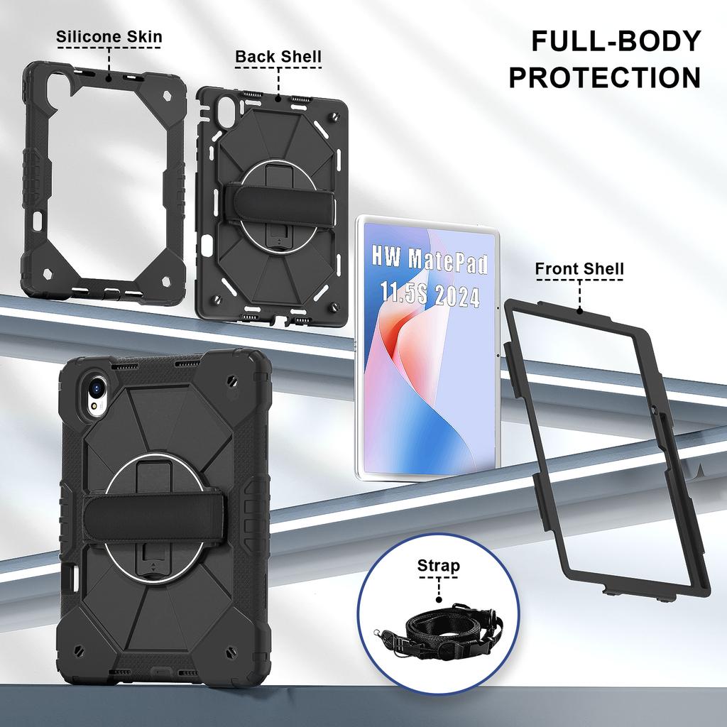 Stand Armor Case For Huawei MatePad 11.5 S 2025 2024 SLG-W50 SLG-W10 TGR-W09 360 Rotating Heavy Duty Cover With Shoulder Strap