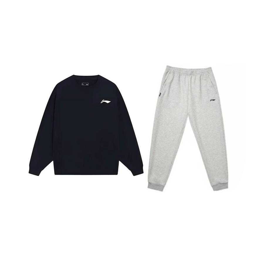 

Li Ning Однотонная Простая Свободная Дышащая Универсальная Толстовка с Круглым Вырезом и Длинным Рукавом Повседневный Спортивный Комплект Унисекс Топы Черный YTLU051-1+AKLVB11-1 S