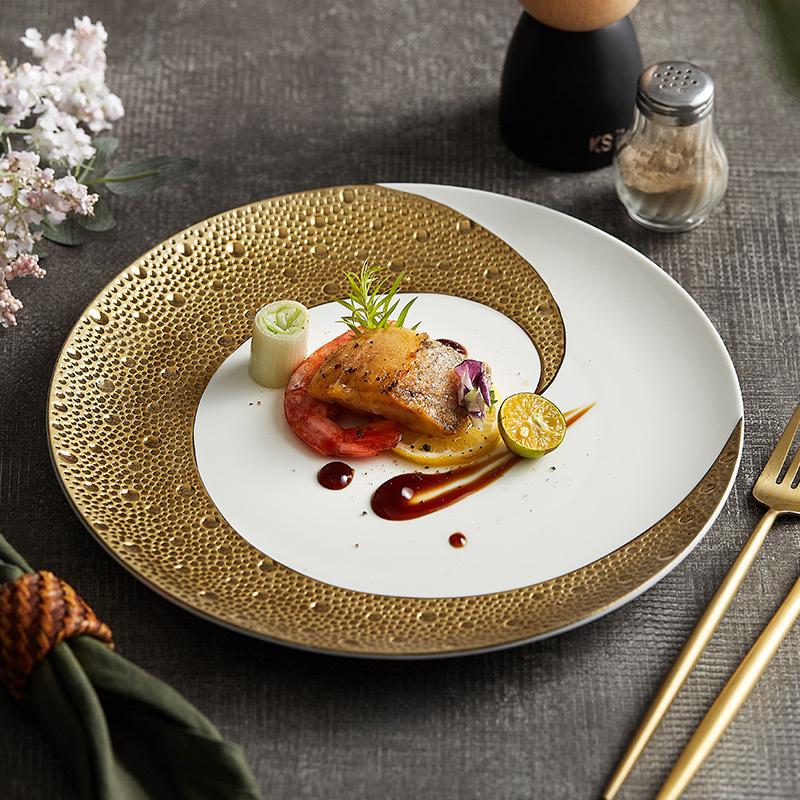 High End Restaurant El Tableware Meteor Shower Crescent Moon Flat Plate Ceramic Plate Light Luxury Steak Plate