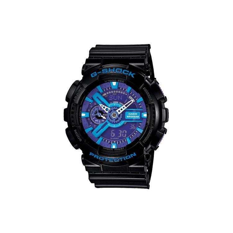 

G-Shock Youth Series Color Block Trend Dual Display 200M Waterproof Quartz Movement Resin Strap Watch Women watches Blue GA-110HC-1A Regular Watch Box,Blue Dial Black Strap