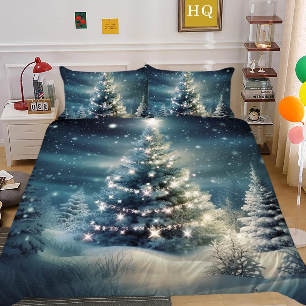 Christmas Digital Printing 3D Printing Polyester Pillowcase Quilt Cover Two or Three-piece Set Is Available