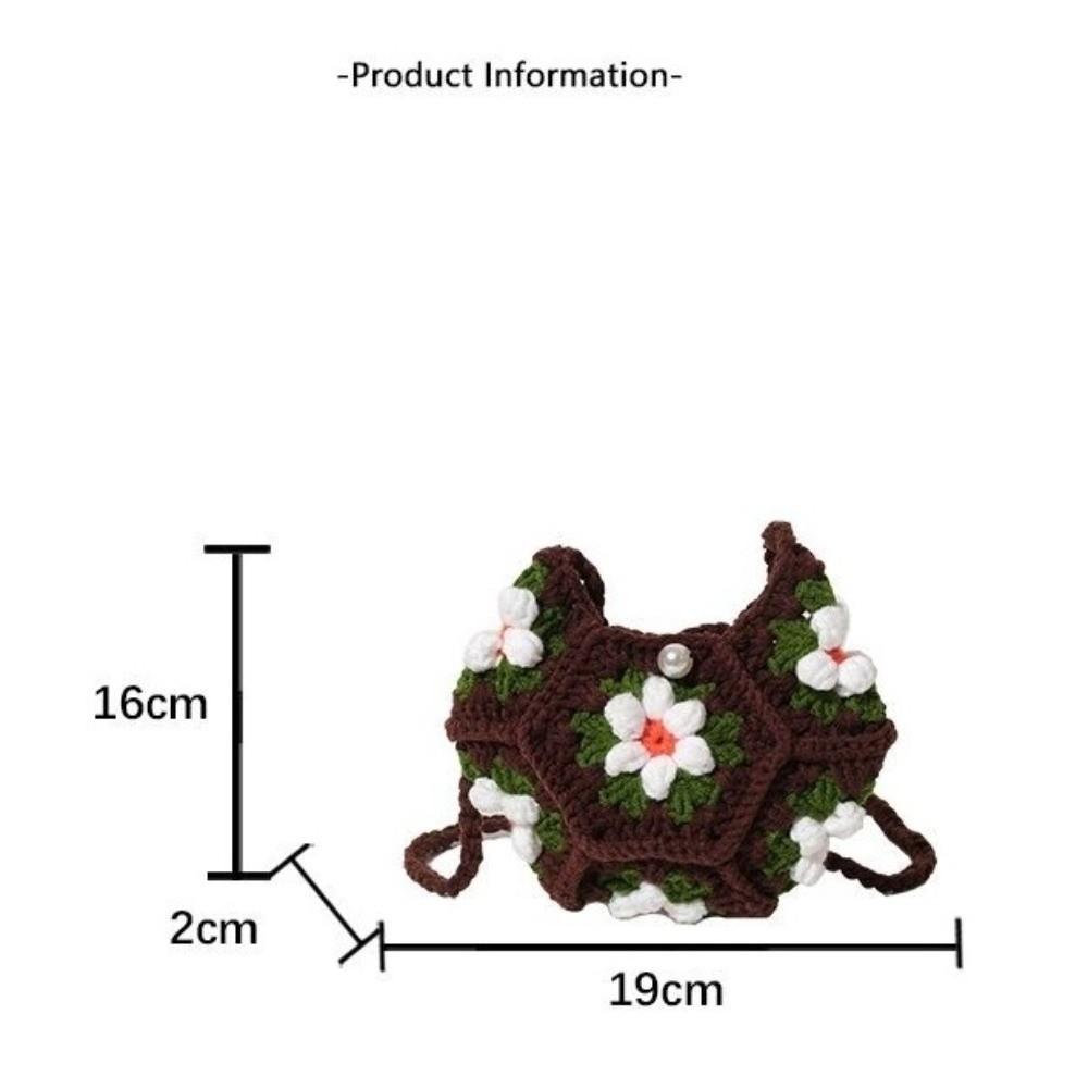 Sweet Handmade Crochet Crossbody Bag Flower Pattern Fabric Yarn Small Change Purse Knitted Shoulder Bag