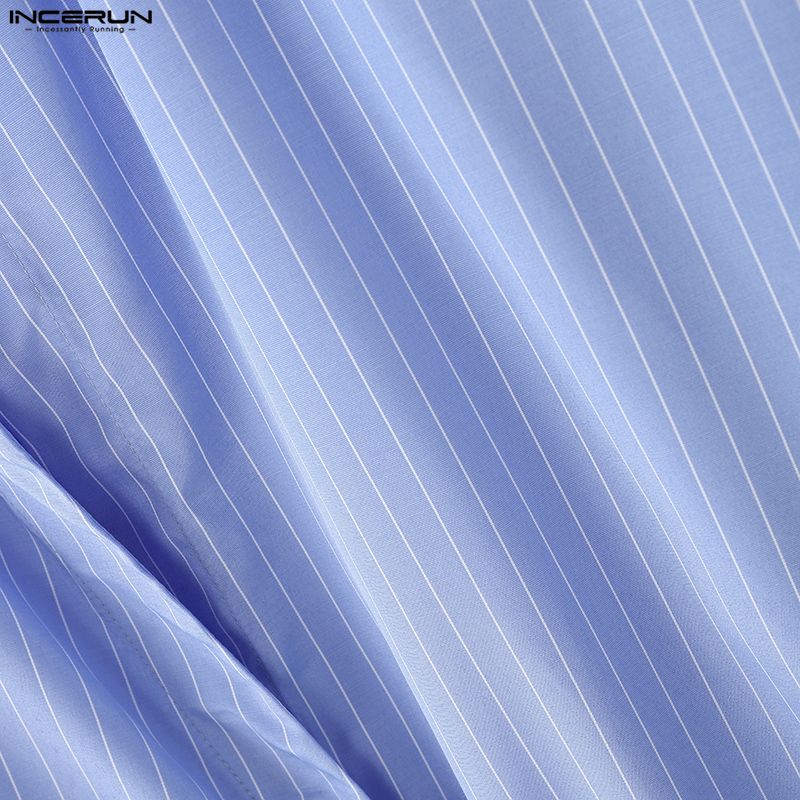 INCERUN Men Spring Turn Down Collar Long Sleeve Side Twisted Striped Print Shirts Tops