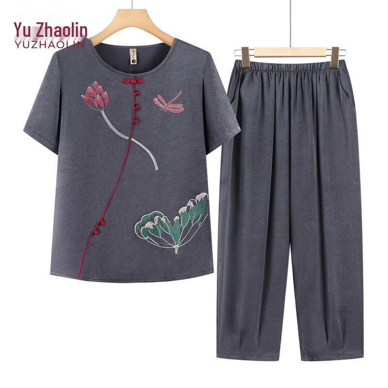 YUZHAOLIN Elderly Women's Summer Short Sleeve T-shirt & Pants Set