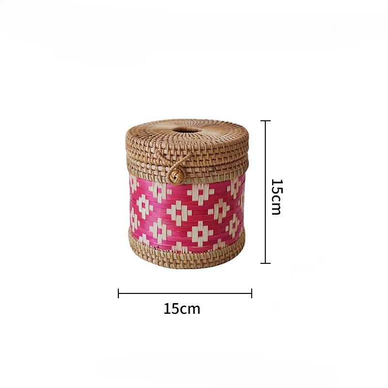 

Handwoven Rattan Tissue Box Ethnic Round Storage Holder for Bathroom/Table Decor Natural Fiber Home Organizer Tissue Cove Gift