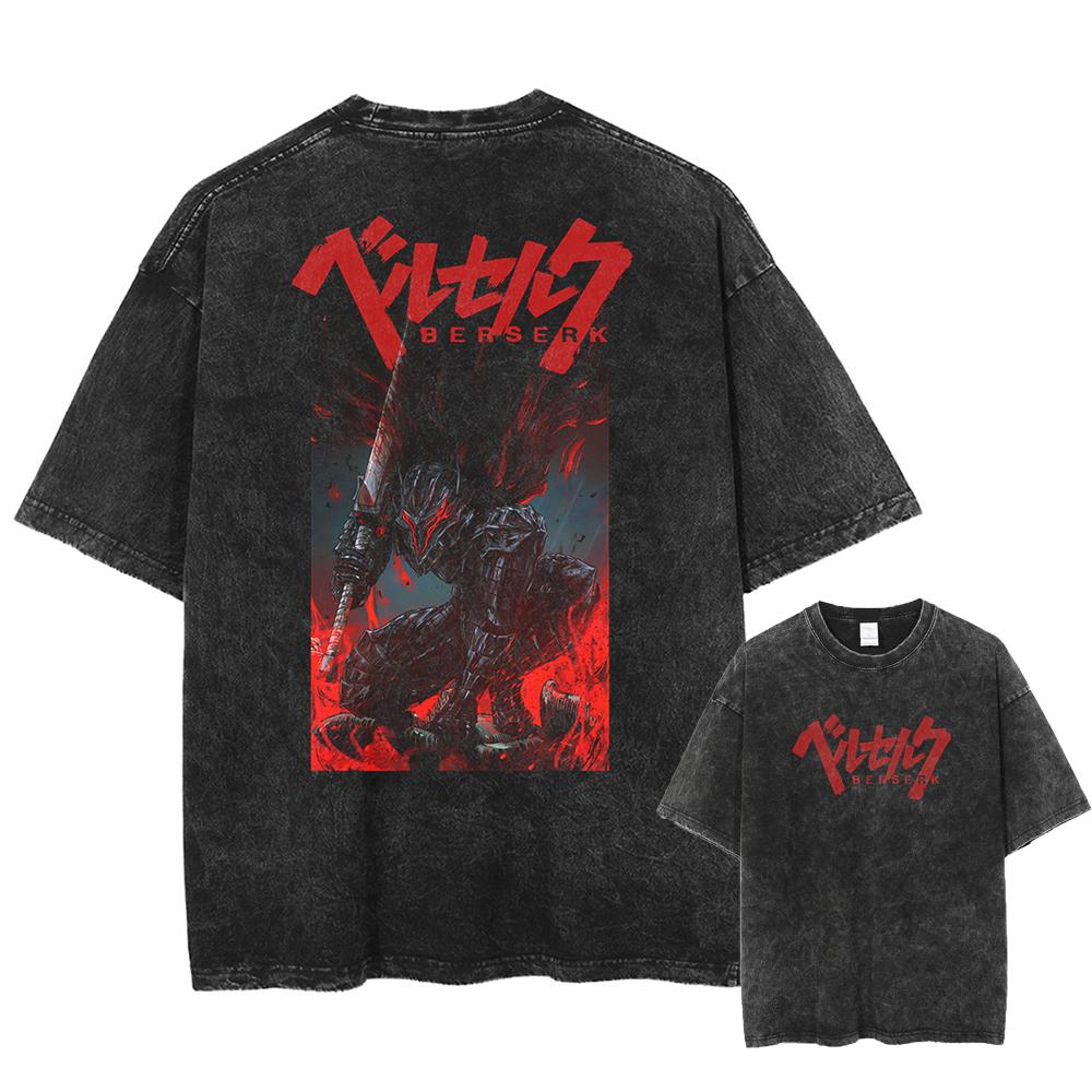Anime 'Berserk' Guts Grafisch Gewassen T-shirt Heren Stripboek Streetwear Tee 3XL black