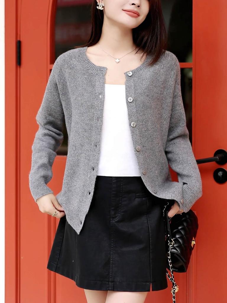 RAREWAY Seamless Long Sleeve Ribbed Knit Merino for Fall and Winter Women's Cardigan, 100% Wool,