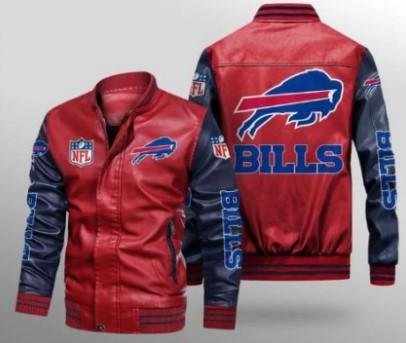 1111 Men's Vintage Pu Leather Jacket Printed Jacket Bills Rugby Fans Gift Loose Personality Jacket