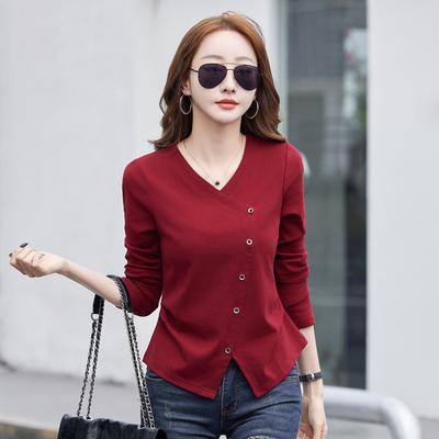 Damen Frühling Neu Einfarbig Langarm V-Ausschnitt Strickjacke Top