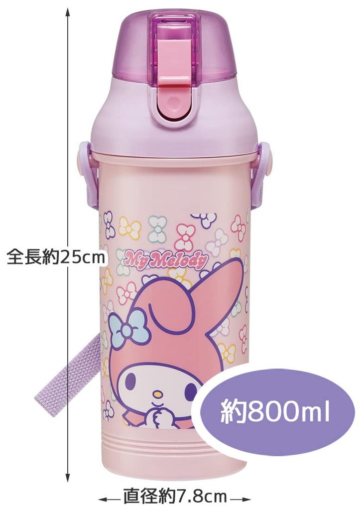 Skater Plastic Water My Made In Children's Bottle, 800ml, Antibacterial, Melody, Kuromi, Sanrio, Girls, Japan, PSB8RAG-A