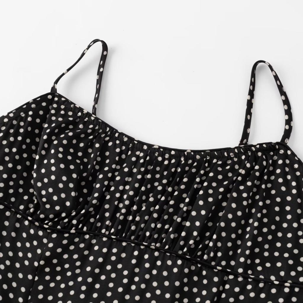 Pure desire ins American retro black and white polka dot suspender slim slim dress women's summer vacation style long skirt