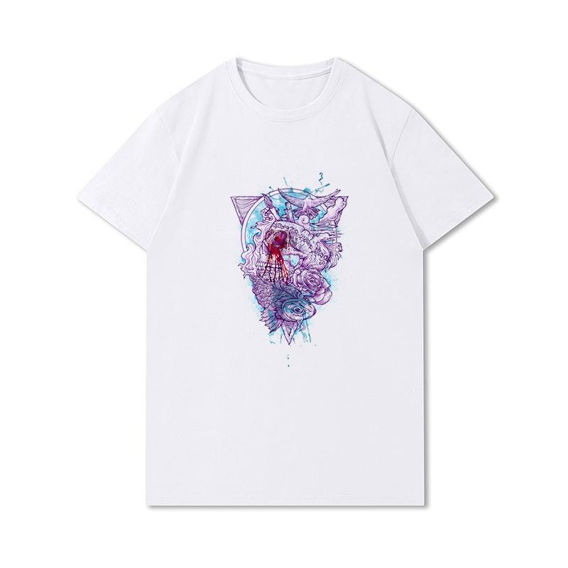 S-3XL 100 Fantasie Harajuku Grafica Estiva Bianca Magliette Donna Stampate Casual Maniche Corte Top Girocollo