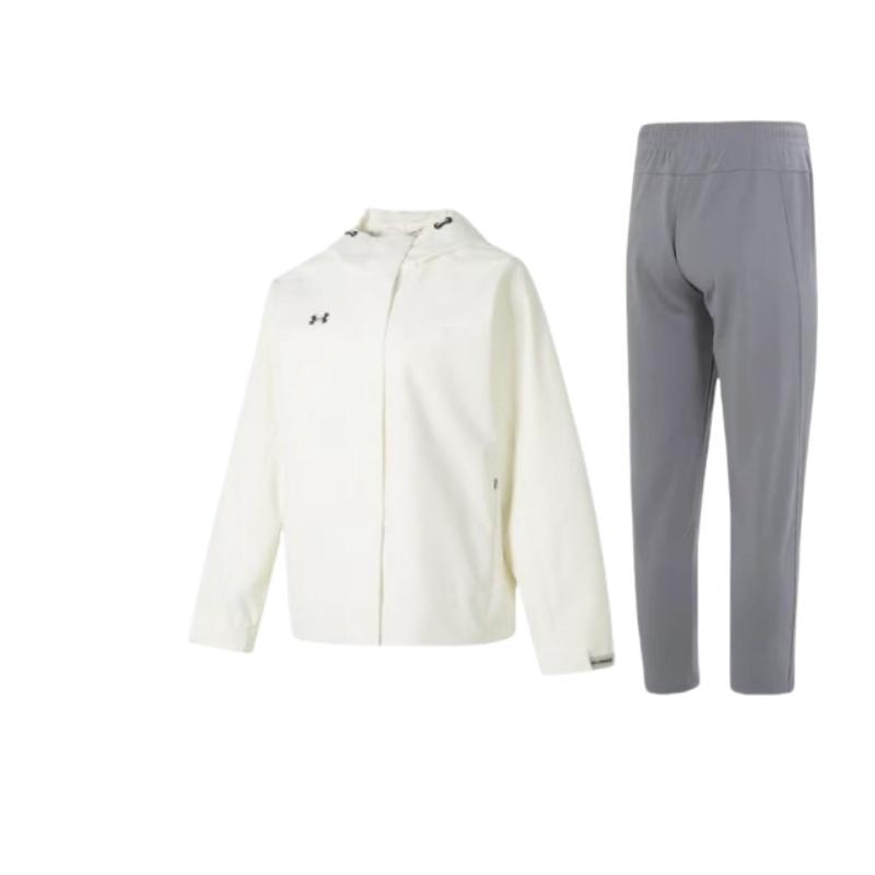 Under Armour Solid Color Outdoor Training Fitness Comfortable Woven Hoodie Jacket And Long Pants Casual Sports Suit 23600703-014+-23600402-101