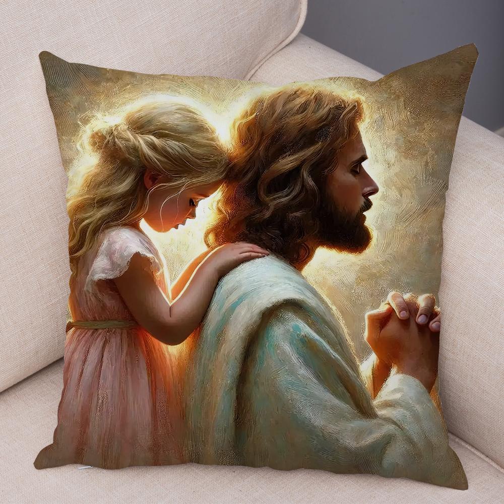 Catoon Jesus Christ Cushion Cover for Sofa Home Double Print Decor Colorful Christ Savior Pillow Case Soft Plush Pillowcase