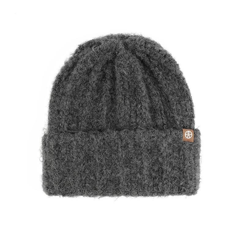 New Autumn and Winter Warm Wool Hat for Women Riding Ear Protection Simple Solid Color Pullover Hat Patch Smiling Face Versatile Knit Hat