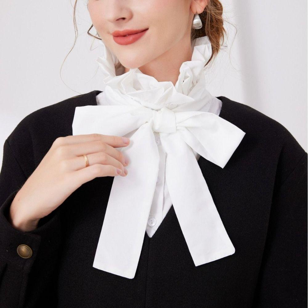 New Cotton Ruffle Bow Decoration Detachable White Fake Collar Black Blouse Sweater Lapel Top Clothing Accessories
