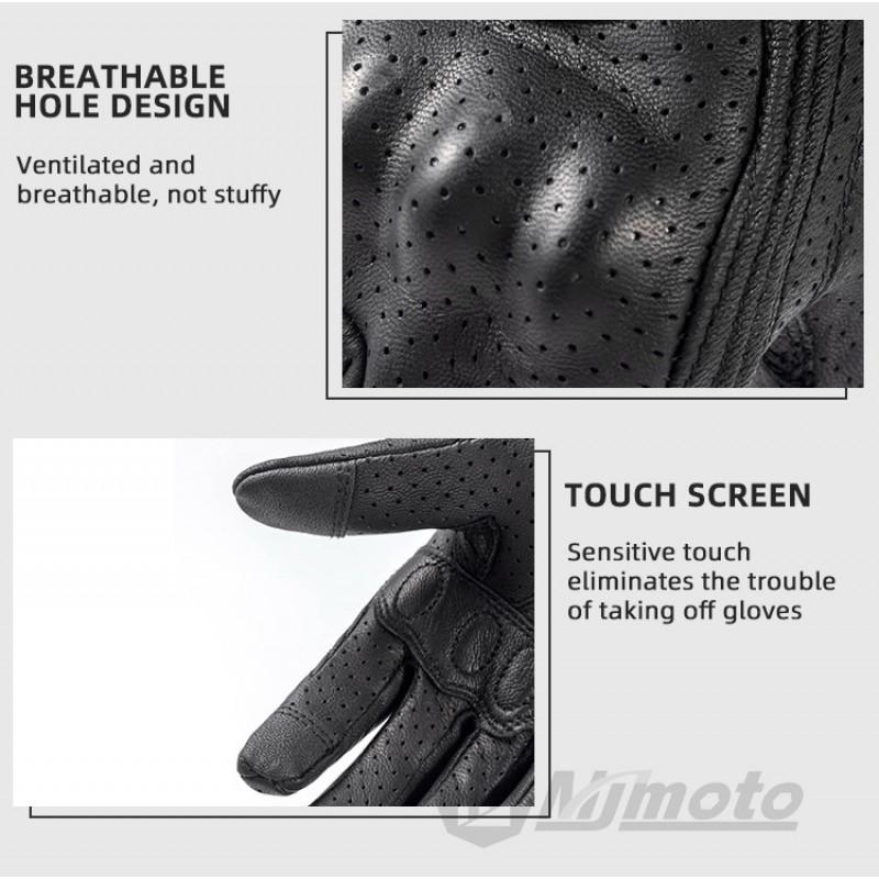 Echt Leer Motorhandschoenen Heren Dames Touchscreen Compatibel Ademend Antislip Retro Stijl Rijuitrusting