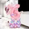 Rainbow Transparent Colorful Bow Balloon Set with 32 inch Pink Digital Balloon 0-9 for Anniversary Birthday Party Decoration