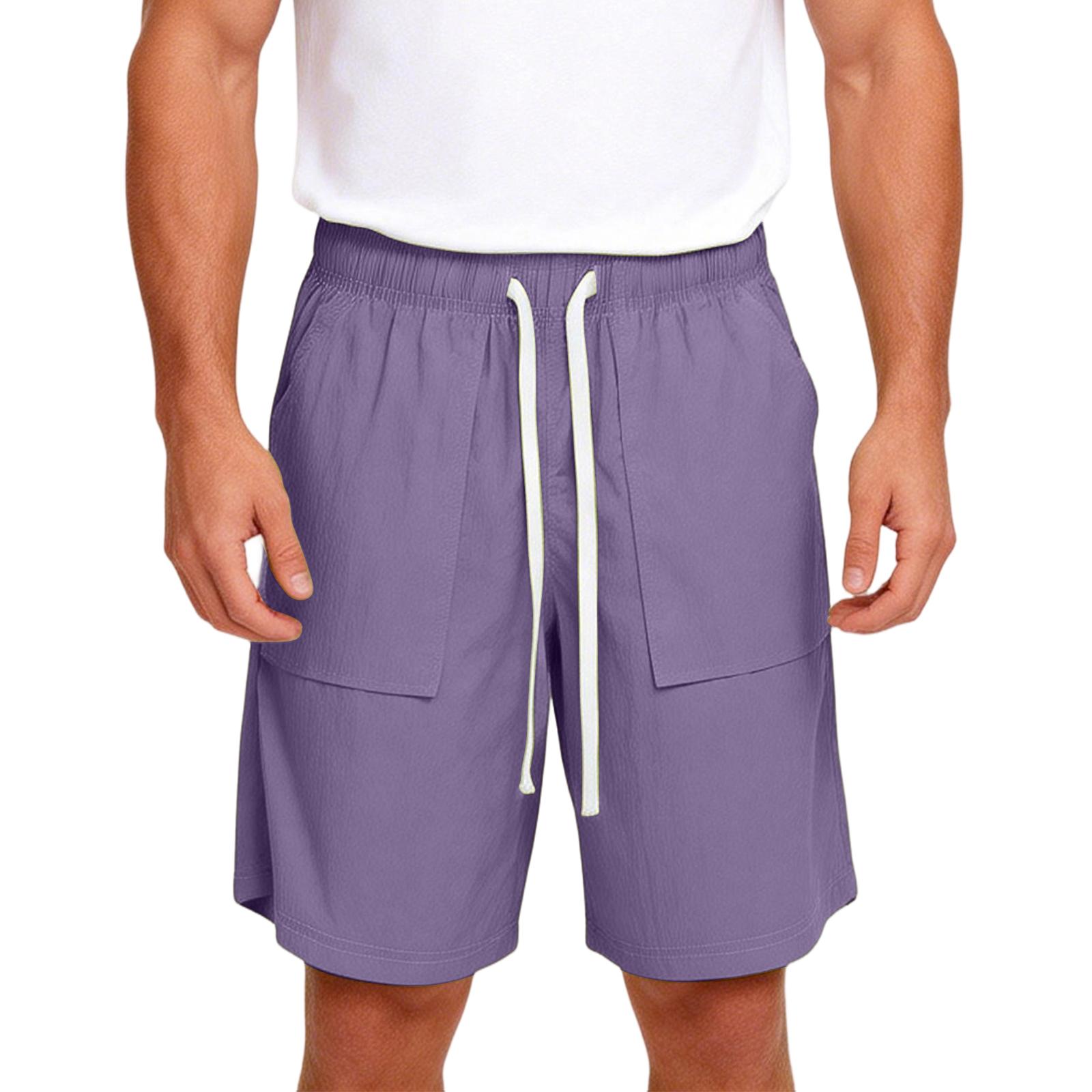 Men s Sports Casual Five-point Pants Beach Shorts XXXXL фиолетовый