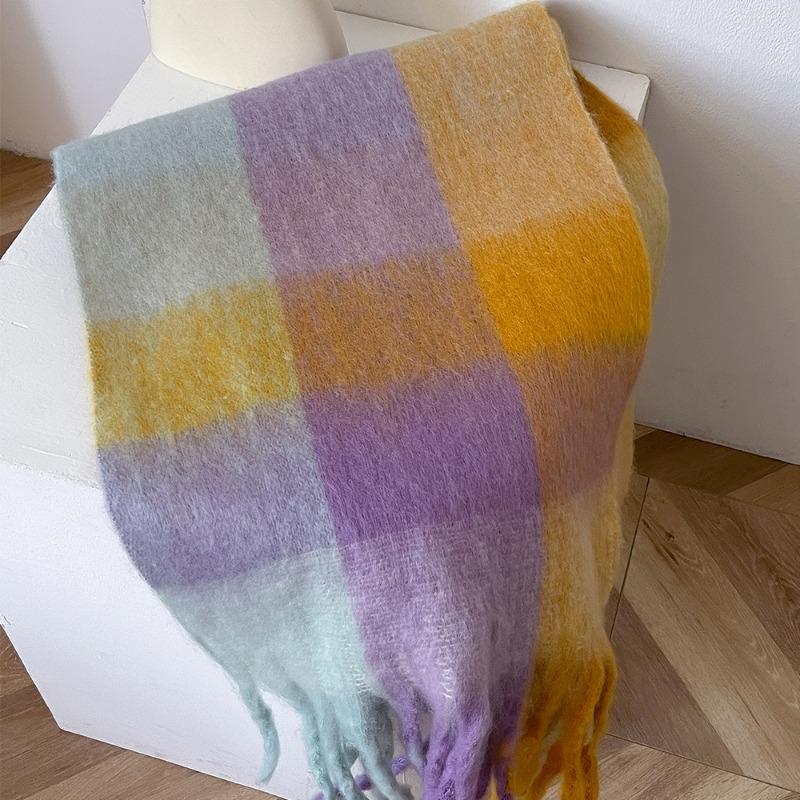 Winter neuer karierter Schal für Paare, warmer, dicker Mohair-Winterschal für Damen