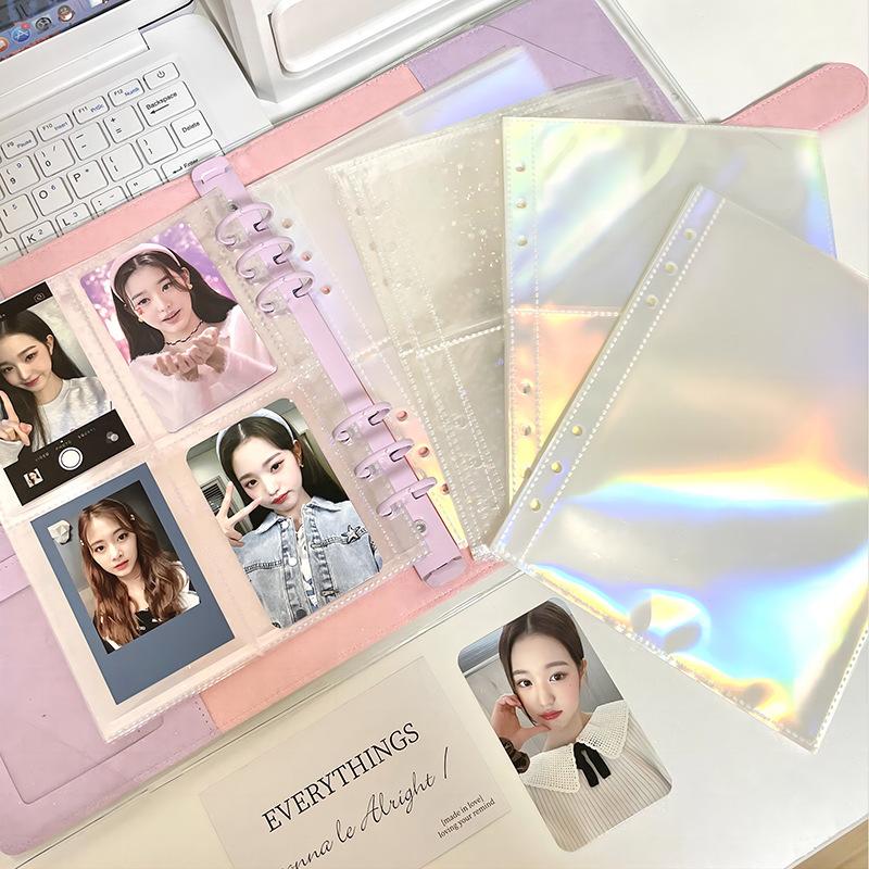 A5 Laser Star Transparent File Holder Notebook 6 Hole Loose Leaf DIY Goll card Album Binder Rings PVC Storage Binding Folder