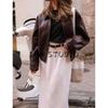 Fall New Women's Clothing American Style Locomotive Style Lapel Long Sleeves Normcore Faux Leather Loose Short Jacket Outwear