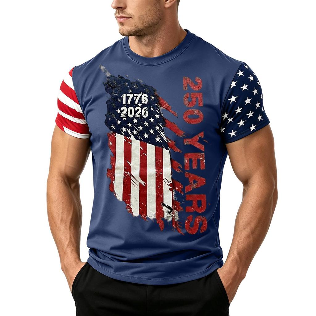 Men's Independence Day Flag Print Short Sleeve T-Shirt, Loose Casual Daily Summer Tops
