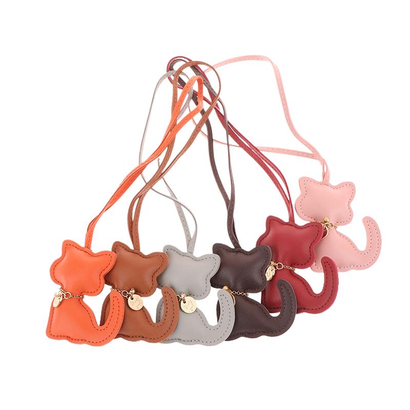 Pu Leather Cat Pendant Keychain Cute Animal Keyring Women Bag Charm Handbag Hanging Decoration For Girl Gifts