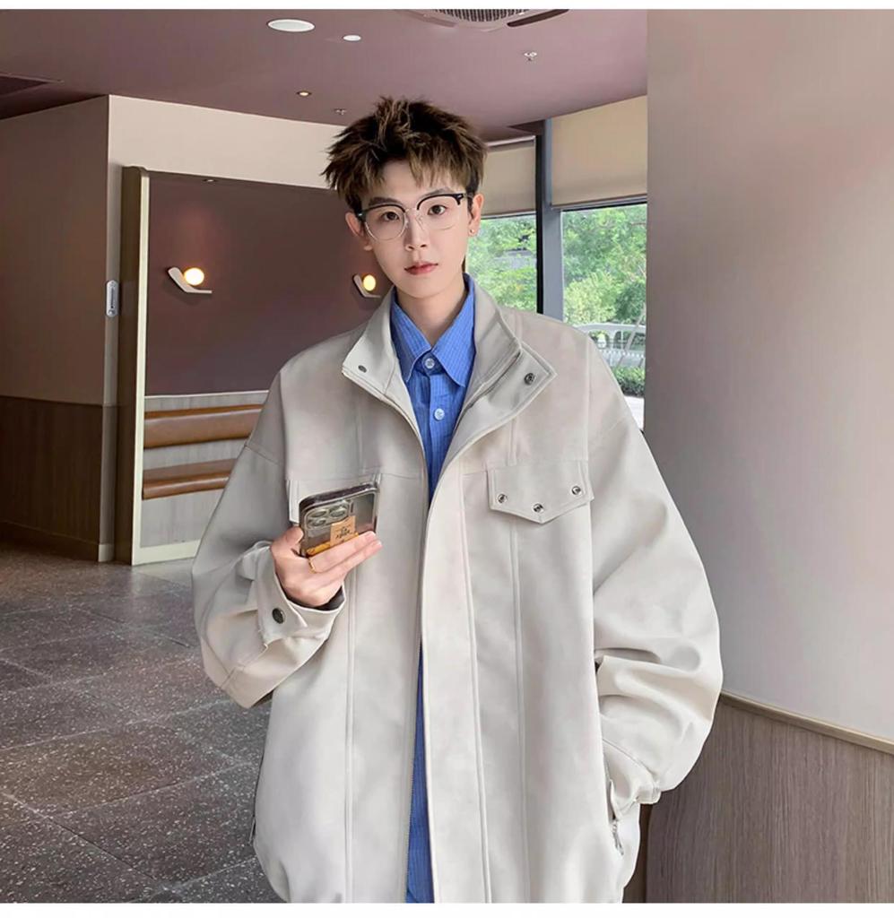 Meilade Men's Retro PU Leather Jacket - Autumn/Winter Trendy, High Street Loose Fit, Handsome Stand Collar Casual Outerwear