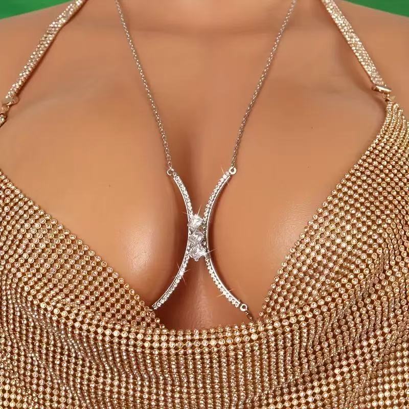 European And American Jewelry, Fashionable Square Rhinestone Chest Chain, Sexy Nightclub Party Wear Chest Jewelry Accessories