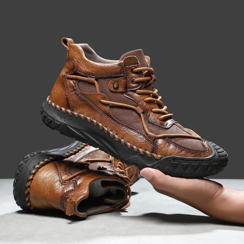 Fashion Outdoor Mens Casual Leather Ankle Boots Fashion Motorcycle Shoes Versatile Man Casual Shoes Comfortable Sports Footwear Sneakers