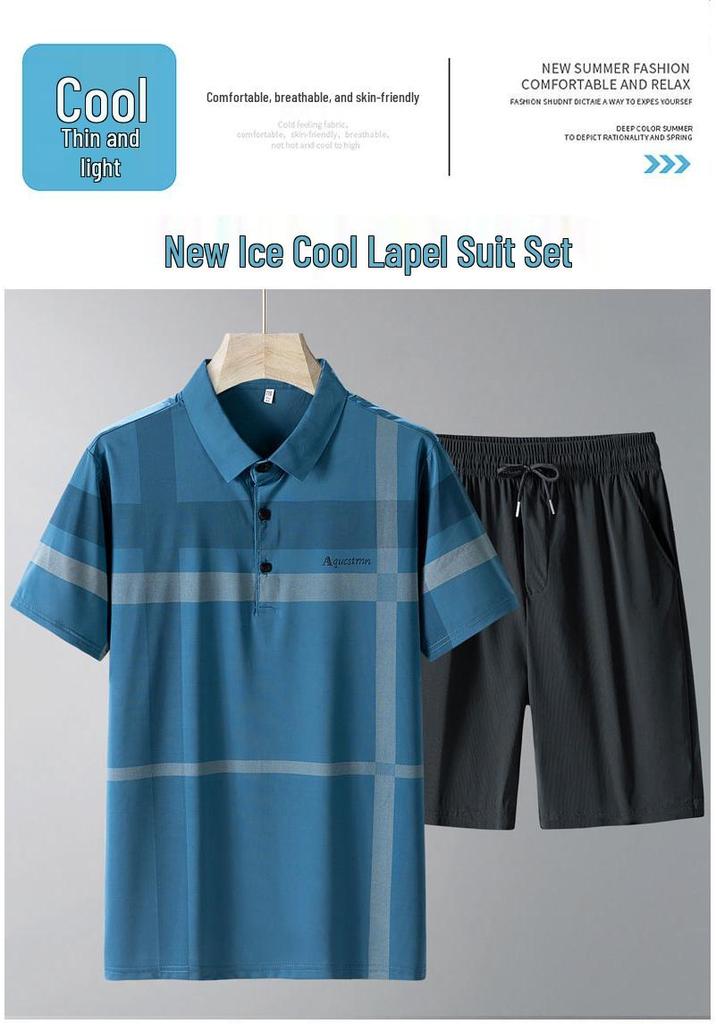 Men's Summer Casual Ice Silk T-Shirt and Shorts Set for Middle-aged & Elderly