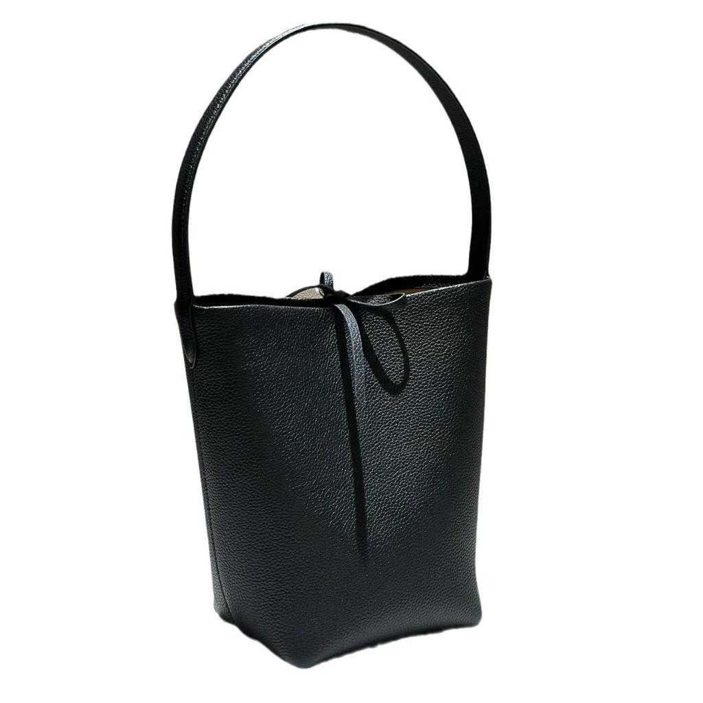 [High-quality] Genuine Leather Single Shoulder Portable Large-capacity High-end Sense Imported Light Drop Lychee Pattern Cowhide Commuter Bucket Bag