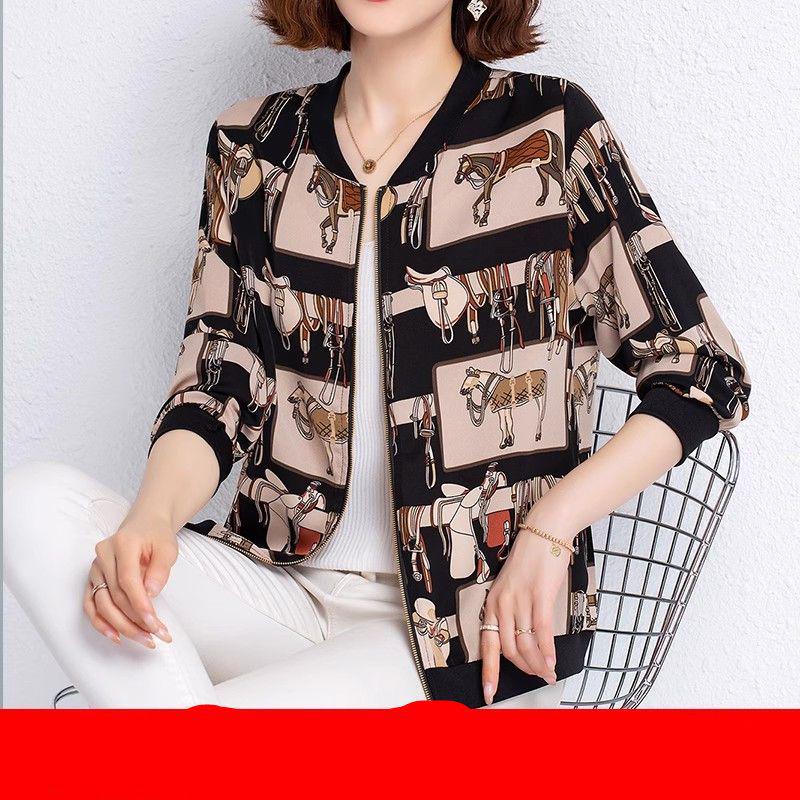Mother's Chiffon Printed Long-Sleeve Cardigan - 2025 Spring Collection, Plus Size, Versatile Baseball Jacket.